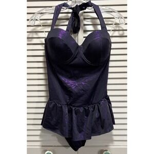 Hot Topic Disney Ursula One Piece Swimsuit Molded Cups Purple Metallic Sz M NWT